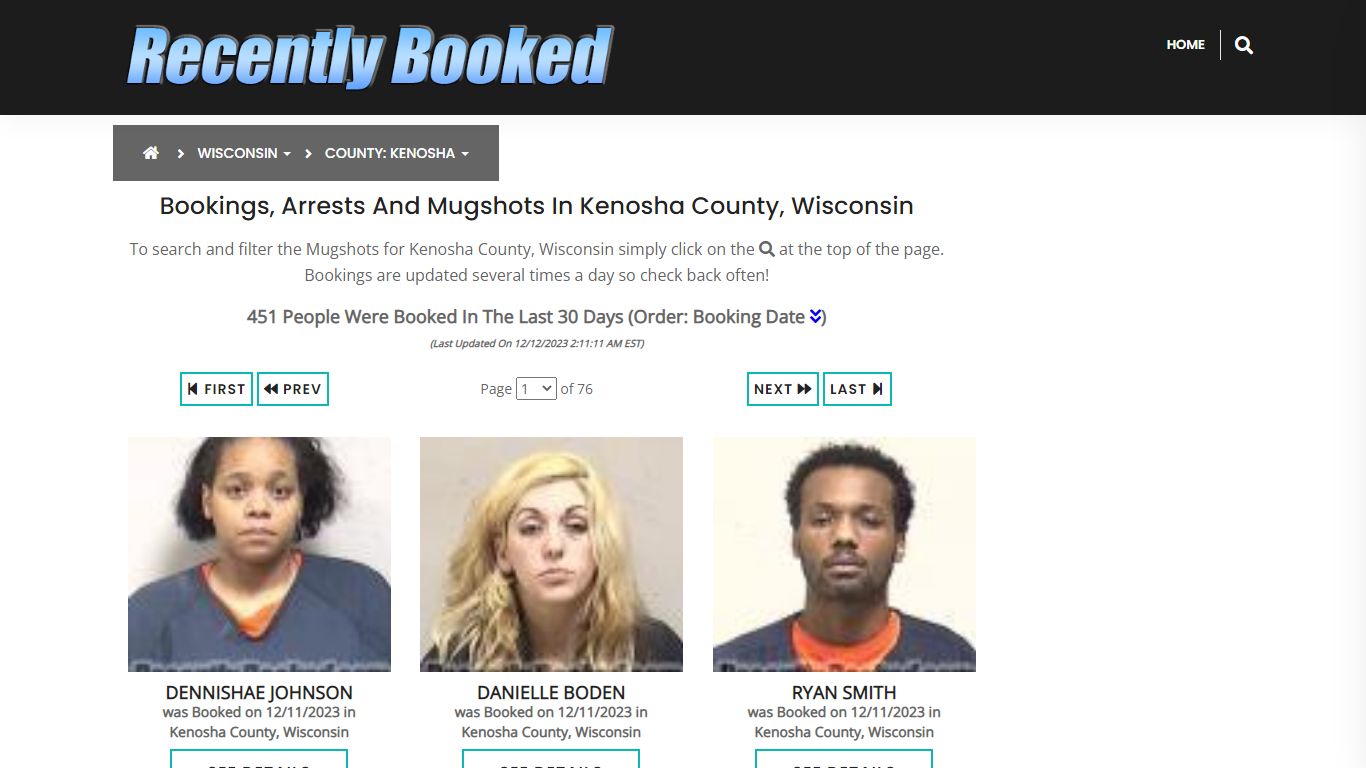 Bookings, Arrests and Mugshots in Kenosha County, Wisconsin